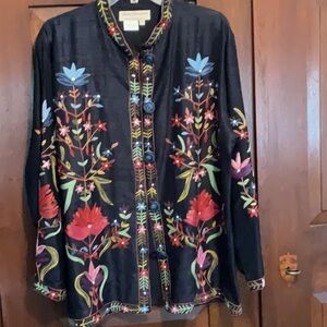 Norm Thompson Black Floral Embroidered Jacket